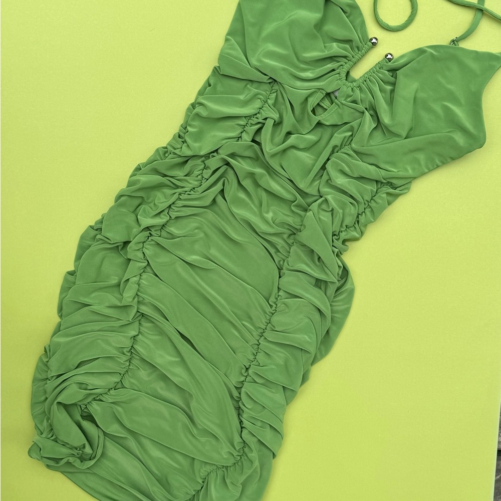 Vibrant Green Ruched Dress